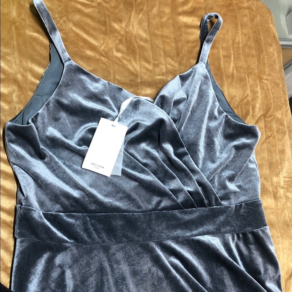 Grace Karin Elegant Gray Velvet Dress